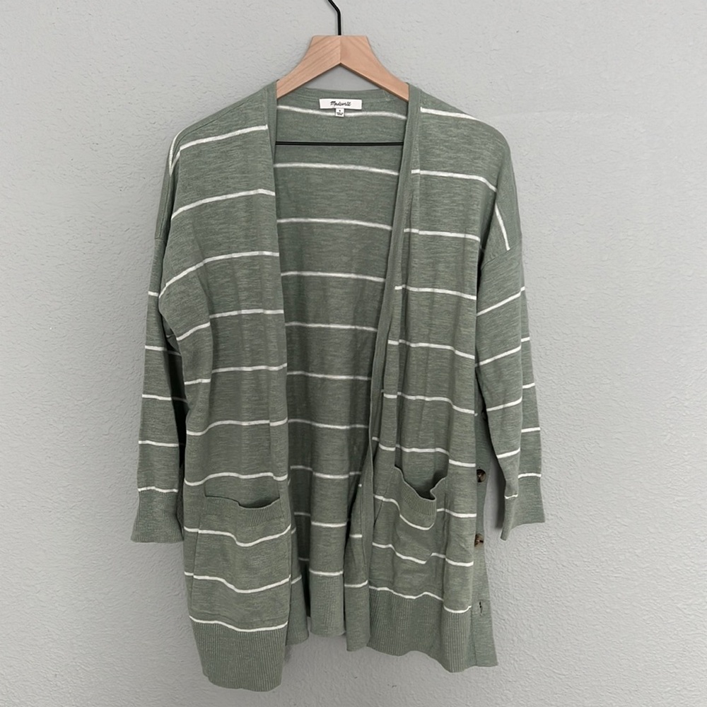 Madewell Striped Side-Button Linen Cotton Cardigan Small